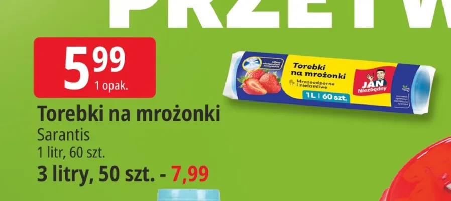 Torebki na mrożonki Jan Niezbędny 1 l 60-pak promocja w Leclerc