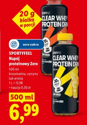 Napój proteinowy SPORTYFEEL Clear Whey Protein Drink Zero wiśnia promocja w Lidl