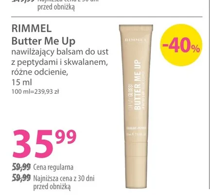 Nawilżający balsam do ust z peptydami i skwalanem Rimmel Butter Me Up promocja w Hebe
