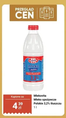 Mleko spożywcze Polskie Mlekovita 3,2% tłuszczu promocja w Biedronka
