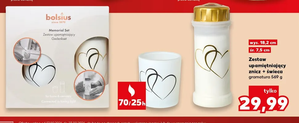 Zestaw upamiętniający znicz + świeca Bolsius promocja w Kaufland