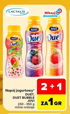 Napój jogurtowy Duet o smaku jagoda-wiśnia Jovi promocja w Carrefour