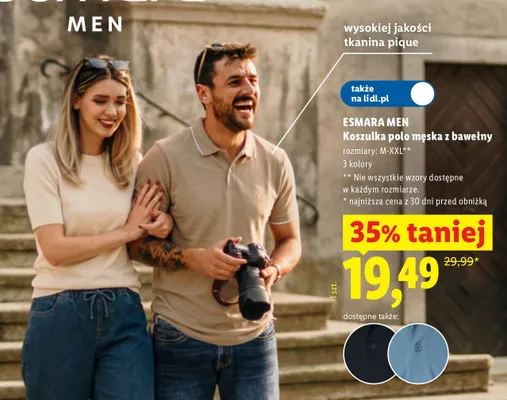 Koszulka polo męska z bawełny esmara MEN promocja w Lidl