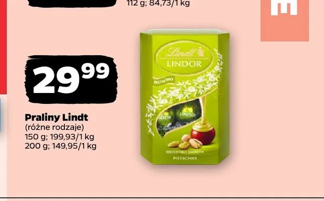 Praliny Lindt Lindor Pistachio promocja w Netto