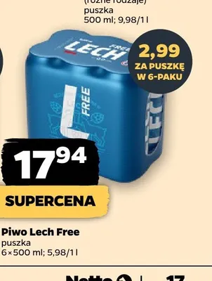 Piwo bezalkoholowe Lech Free 6-pak promocja w Netto