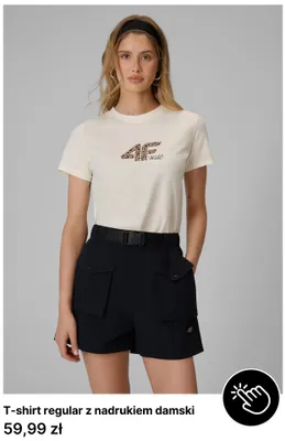 T-shirt regular z nadrukiem damski 4F promocja w 4F