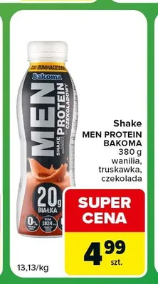 Shake proteinowy Men Protein Bakoma truskawka promocja w Carrefour Express