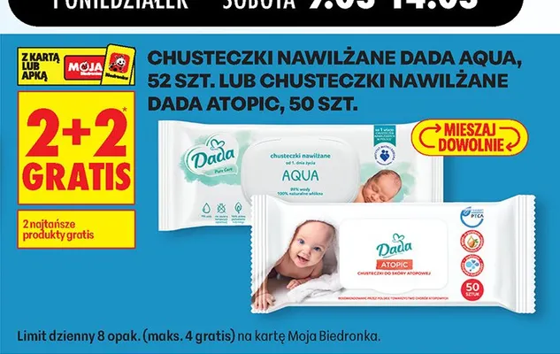 Chusteczki nawilżane Aqua 2+2 GRATIS promocja w Biedronka