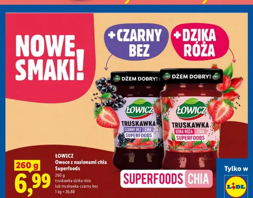Owoce z nasionami chia Superfoods truskawka-czarny bez Łowicz promocja w Lidl