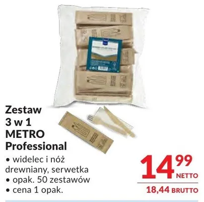 Zestaw 3 w 1 METRO Professional widelec i nóż drewniany, serwetka promocja w Makro