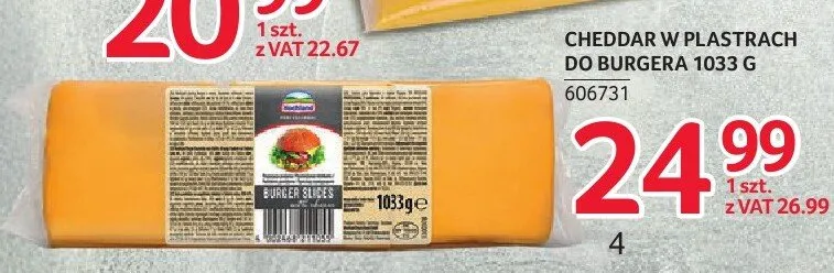 Ser Cheddar w plastrach do burgera Hochland promocja w Selgros