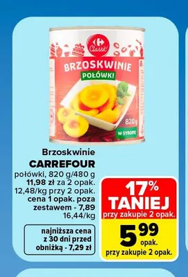 Brzoskwinie połówki w syropie Carrefour Classic promocja w Carrefour