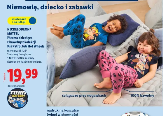 Piżama dziecięca z bawełny z kolekcji Psi Patrol  promocja w Lidl