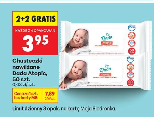 Chusteczki nawilżane Atopic 2+2 GRATIS promocja w Biedronka