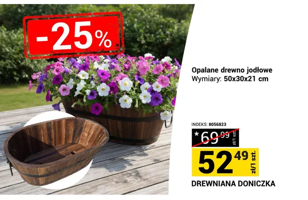Drewniana doniczka opalane drewno jodłowe 50x30x21cm promocja w Merkury Market
