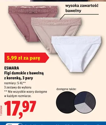 Figi damskie z bawełną z koronką Esmara 3-pak promocja w Lidl