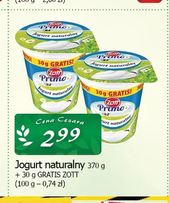 Jogurt naturalny Primo Zott promocja w CEZAR Delikatesy