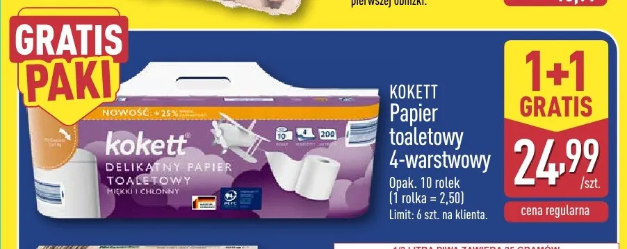 Papier toaletowy 4-warstwowy Kokett promocja w Aldi