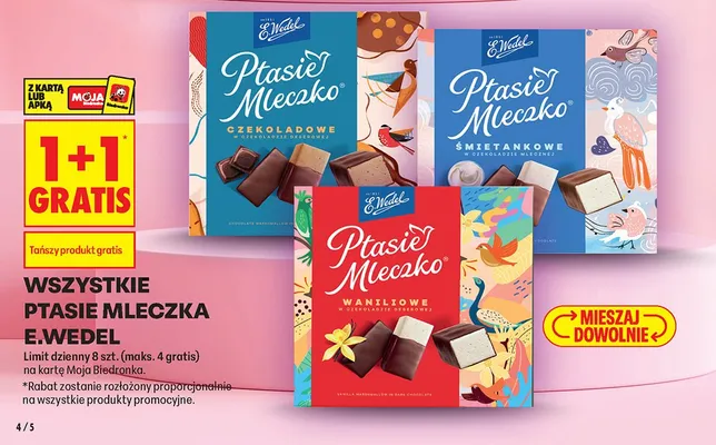 Ptasie Mleczko wszystkie rodzaje 1+1 GRATIS promocja w Biedronka