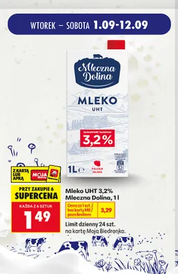 Mleko UHT Mleczna Dolina 3,2% promocja w Biedronka