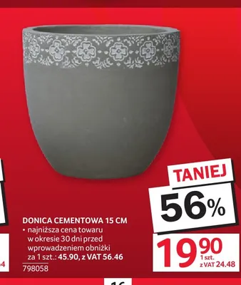 Donica cementowa 15 cm promocja w Selgros