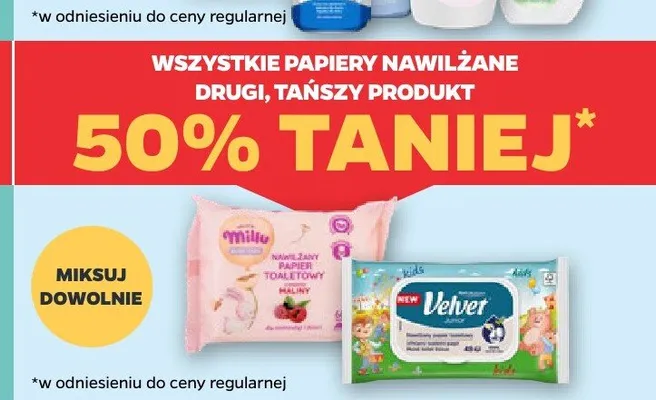 Nawilżany papier toaletowy Velvet Junior promocja w Netto