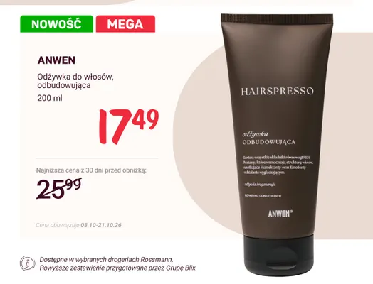 Odżywka do włosów odbudowująca Anwen promocja w Rossmann