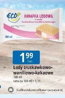 Lody truskawkowo-waniliowo-kakaowe Eco+ promocja w Leclerc