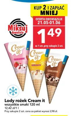 Lody rożek Cream it czekoladowe promocja w LEWIATAN