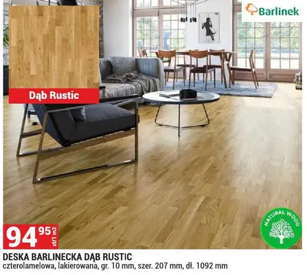 Deska barlinecka Dąb Rustic Barlinek czterolamelowa lakierowana gr. 10mm szer. 207mm dł. 1092mm promocja w Merkury Market