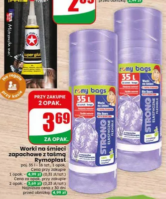 Worki na śmieci zapachowe z taśmą Rymoplast 35l promocja w Dino