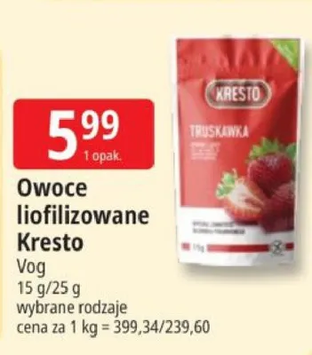 Owoce liofilizowane truskawka Kresto promocja w Leclerc