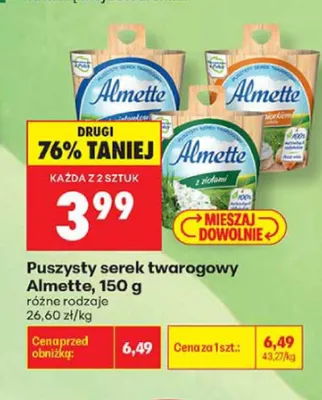 Puszysty serek twarogowy Almette śmietankowy promocja w Biedronka