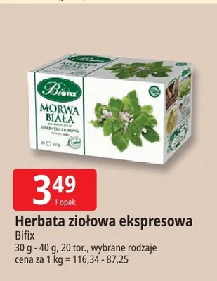 Herbata ziołowa ekspresowa Bifix promocja w Leclerc