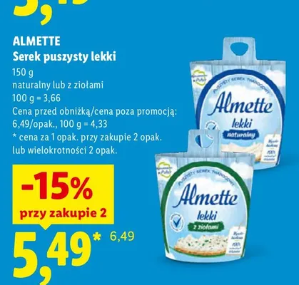 Serek puszysty lekki naturalny Almette promocja w Lidl