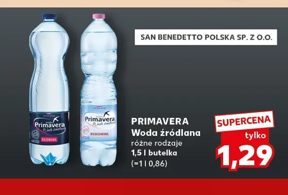 Woda źródlana niegazowana Primavera promocja w Kaufland