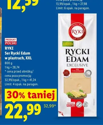 Ser Rycki Edam w plastrach Ryki XXL promocja w Lidl