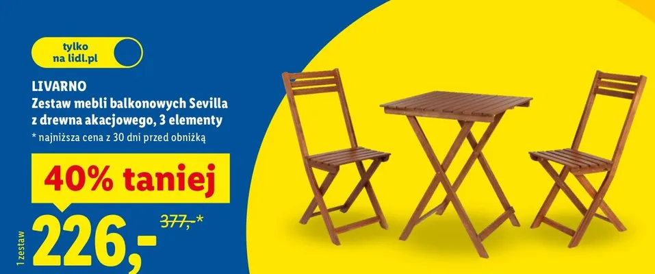 Zestaw mebli balkonowych Sevilla z drewna akacjowego, 3 elementy promocja w Lidl