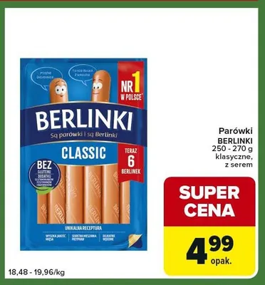 Parówki Berlinki klasyczne promocja w Carrefour Express