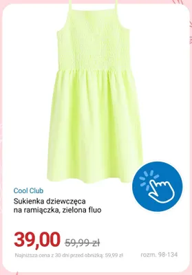 Sukienka dziewczęca na ramiączka zielona fluo Cool Club promocja w Smyk