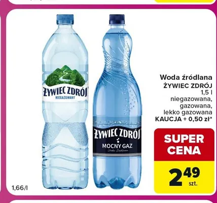 Woda źródlana gazowana Żywiec Zdrój lekko promocja w Carrefour Express