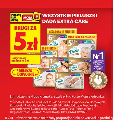 Pieluszki Dada Extra Care promocja w Biedronka