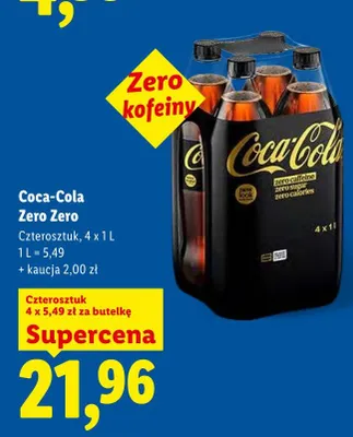 Napój Coca-Cola Zero Zero czterosztu 4x1l promocja w Lidl