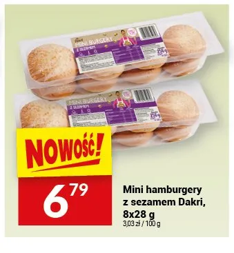 Mini hamburgery z sezamem Dakri 8-pak 28g promocja w Twój Market