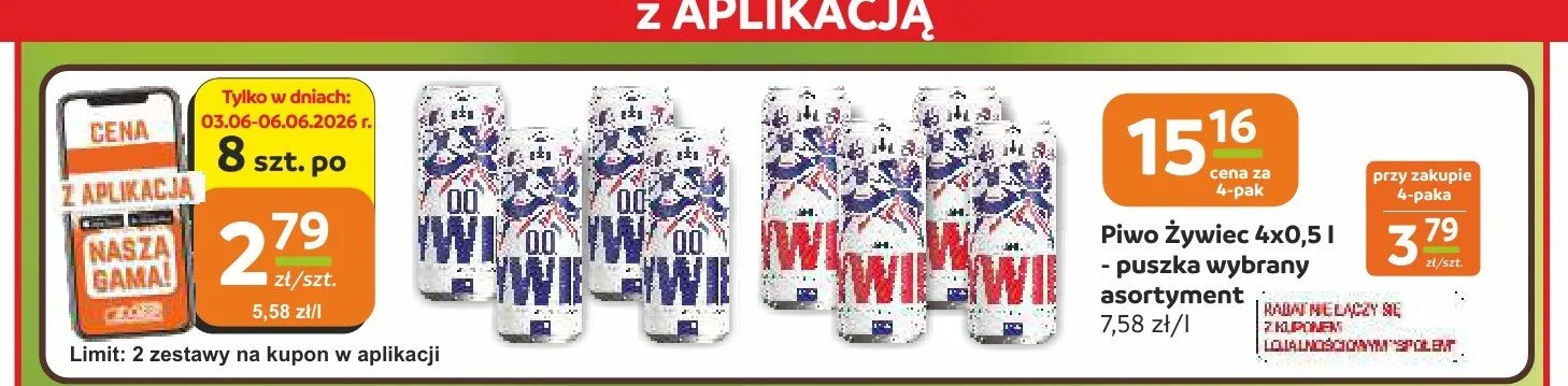 Piwo Żywiec Jasne Pełne 4-pak 500ml promocja w Społem Częstochowa