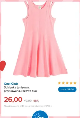 Sukienka tenisowa prążkowana różowa fluo Cool Club promocja w Smyk