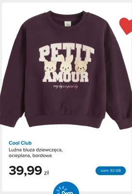 Bluza dziewczęca Cool Club luźna ocieplana bordowa promocja w Smyk