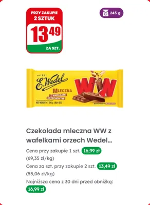 Czekolada mleczna WW z wafelkami orzech promocja w Dino