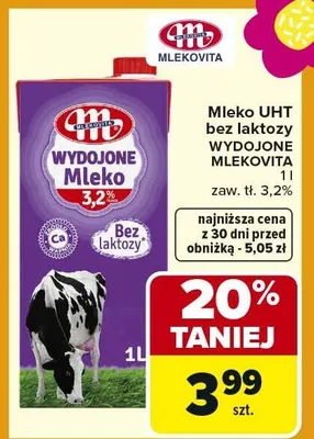 Mleko UHT bez laktozy wydojone 3,2% promocja w Carrefour Market