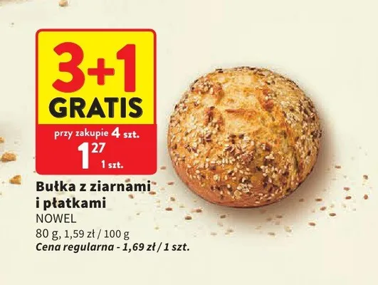 Bułka z ziarnami i płatkami Nowel promocja w Intermarche